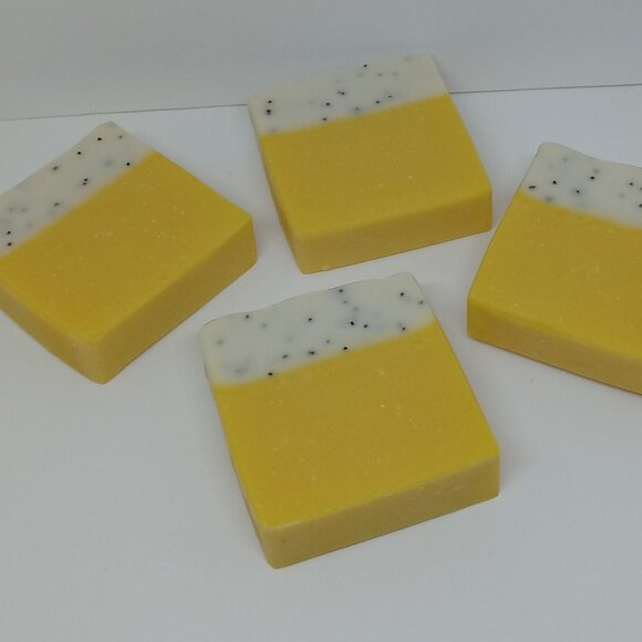 Handmade Lemon Lemony Zest Poppy Seed Soap Bars Lot of 4 - Picture 1 of 3
